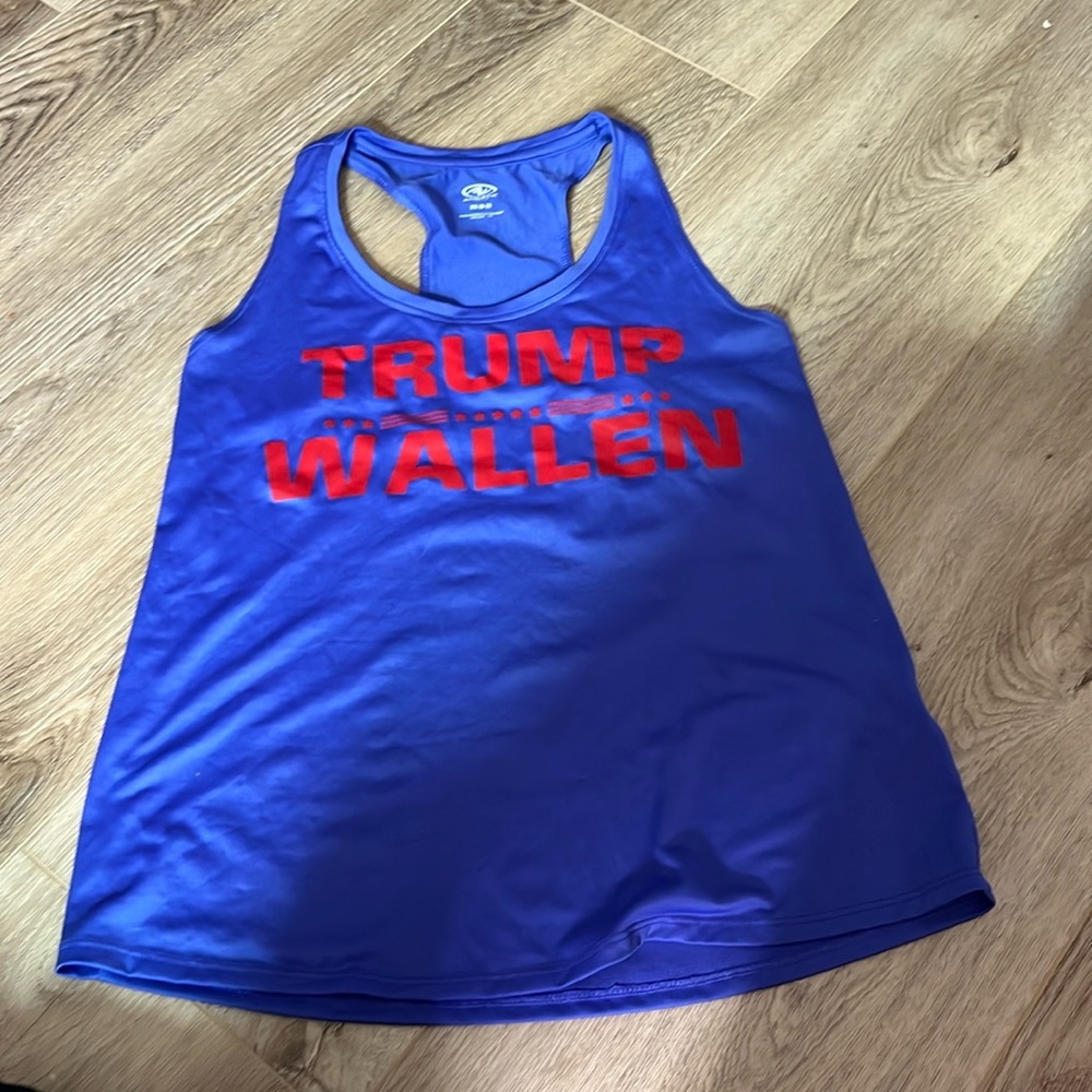 Blue tank top, trump, and morgan wallen shirt